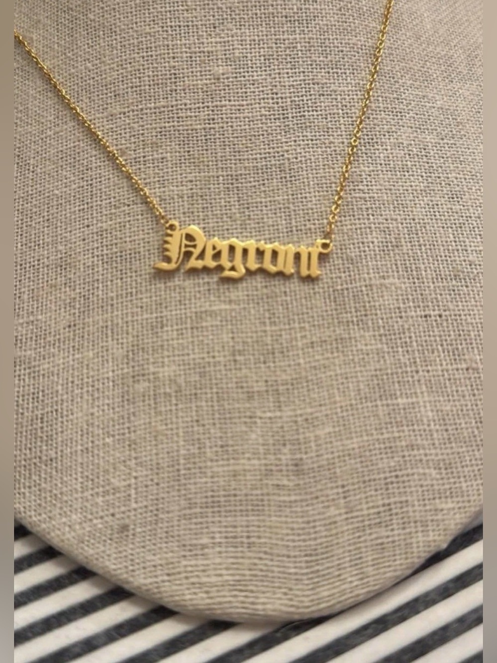 Gold plated gothic font NEGRONI womens adjustable necklace custom